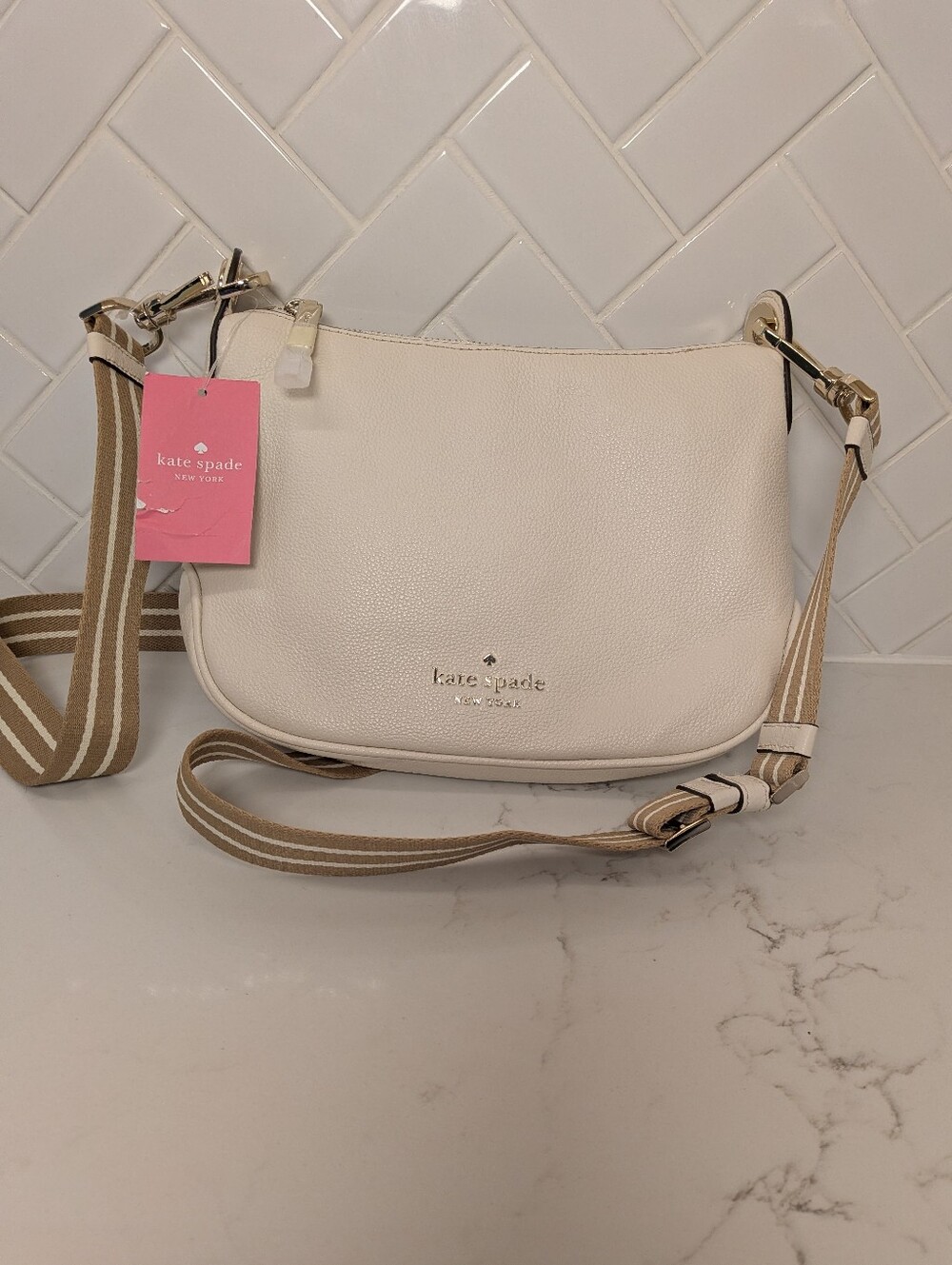 NWT Kate Spade White Leather Crossbody Coquette Bridal Minimalist Quiet Luxury